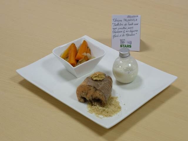 Ballotines de Truite aux noix émiéttées sauce Chartreuse et légumes glacés à la Mandrin