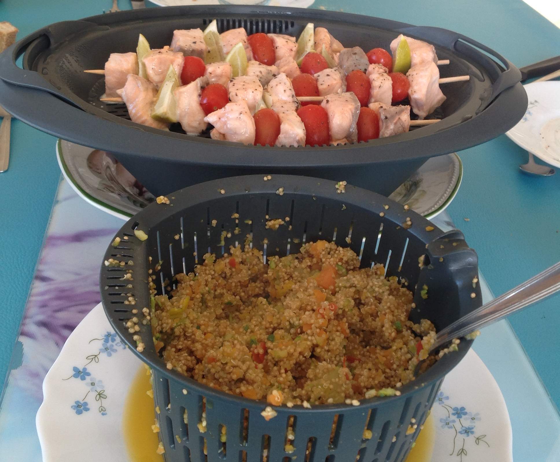 Brochettes de saumon tricolores