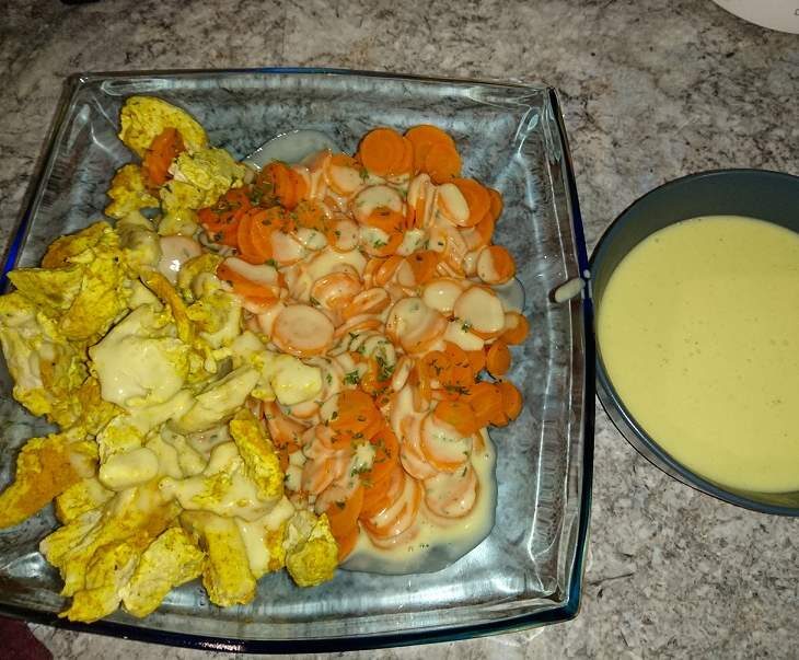 Carottes et émincé de poulet curcuma sauce crème