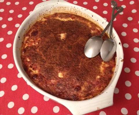 Clafoutis Tomates cerise, Lardons, Oignons