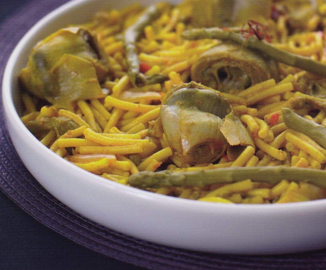 Coquillettes aux fonds d'artichauts et aux asperges