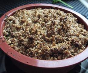 Crumble aux poireaux, tofu et flocons de quinoa (recette à indice glycémique bas)
