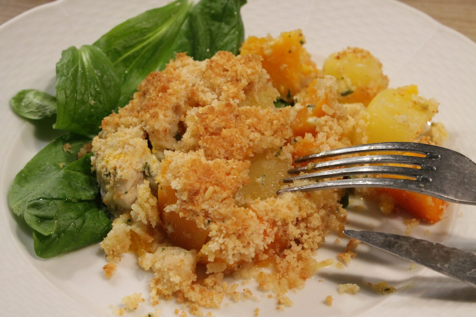 Crumble Courges Butternut Pommes de terre et Poulet