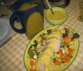 Filet mignon sauce maroilles aux légumes, avec son velouté et son accompagnement