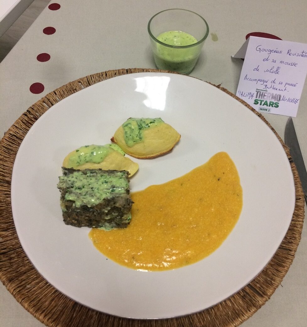 Gougères revisitées et sa mousse de volaille accompagné de sa purée de Butternut - THERMOSTARS