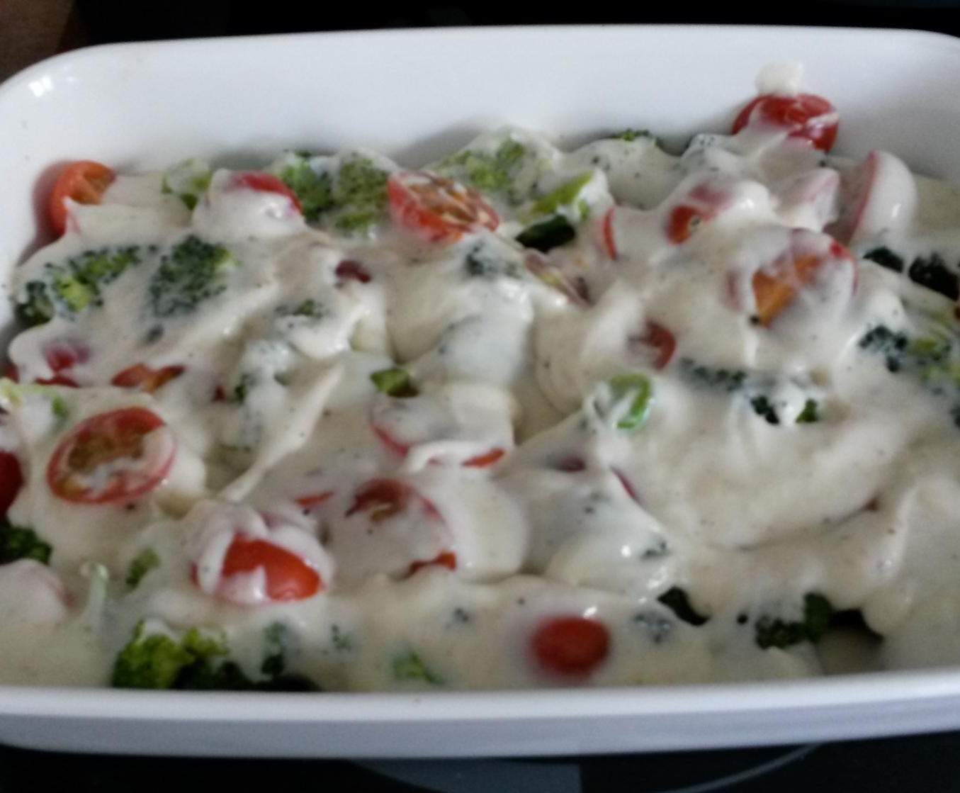 Gratin de brocolis, tomates cerises