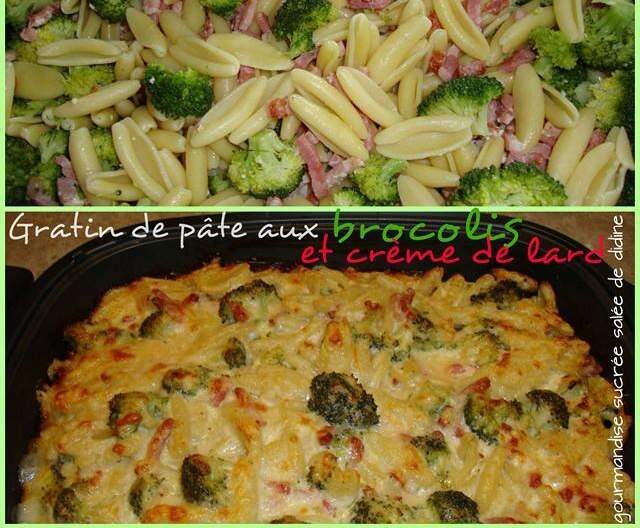 Gratin de pâtes aux brocolis et crème de lard fumé