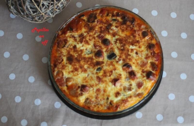 Gratin de ratatouille, saucisses et comté