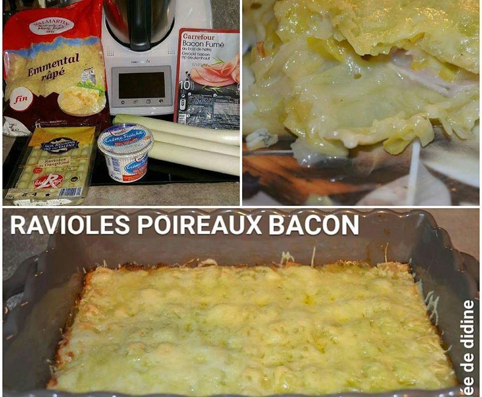 Gratin de Ravioles poireaux bacon