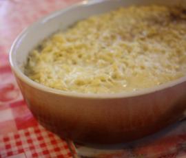 Gratin macaronis roquefort-raisin