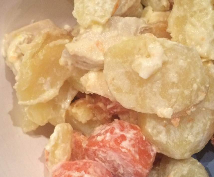 grattin pommes de terre, carottes, poulet