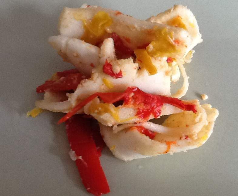 lamelles d'encornet et de poivron