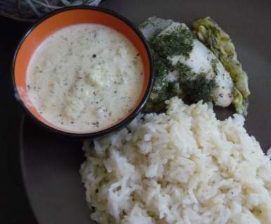 Limande sauce courgette, feta, citron et son riz