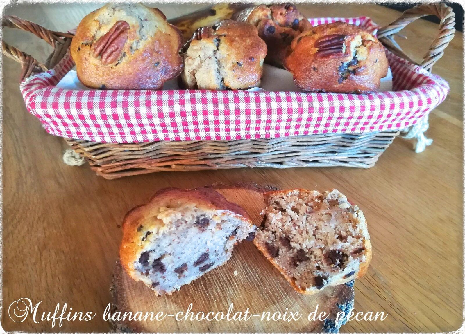 Muffins banane-chocolat-noix de pécan