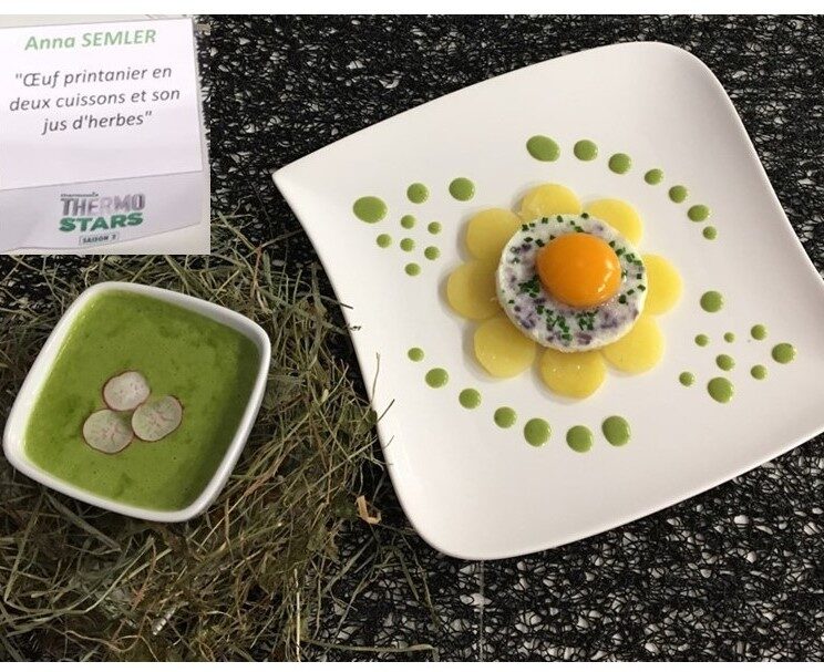 OEUF PRINTANIER EN DEUX CUISSONS ET SON JUS D'HERBES