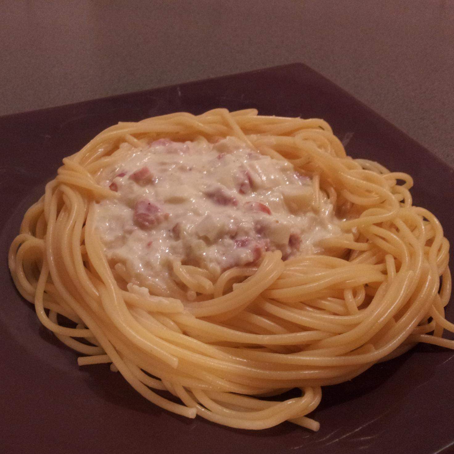 Pâtes aux lardons/poireaux