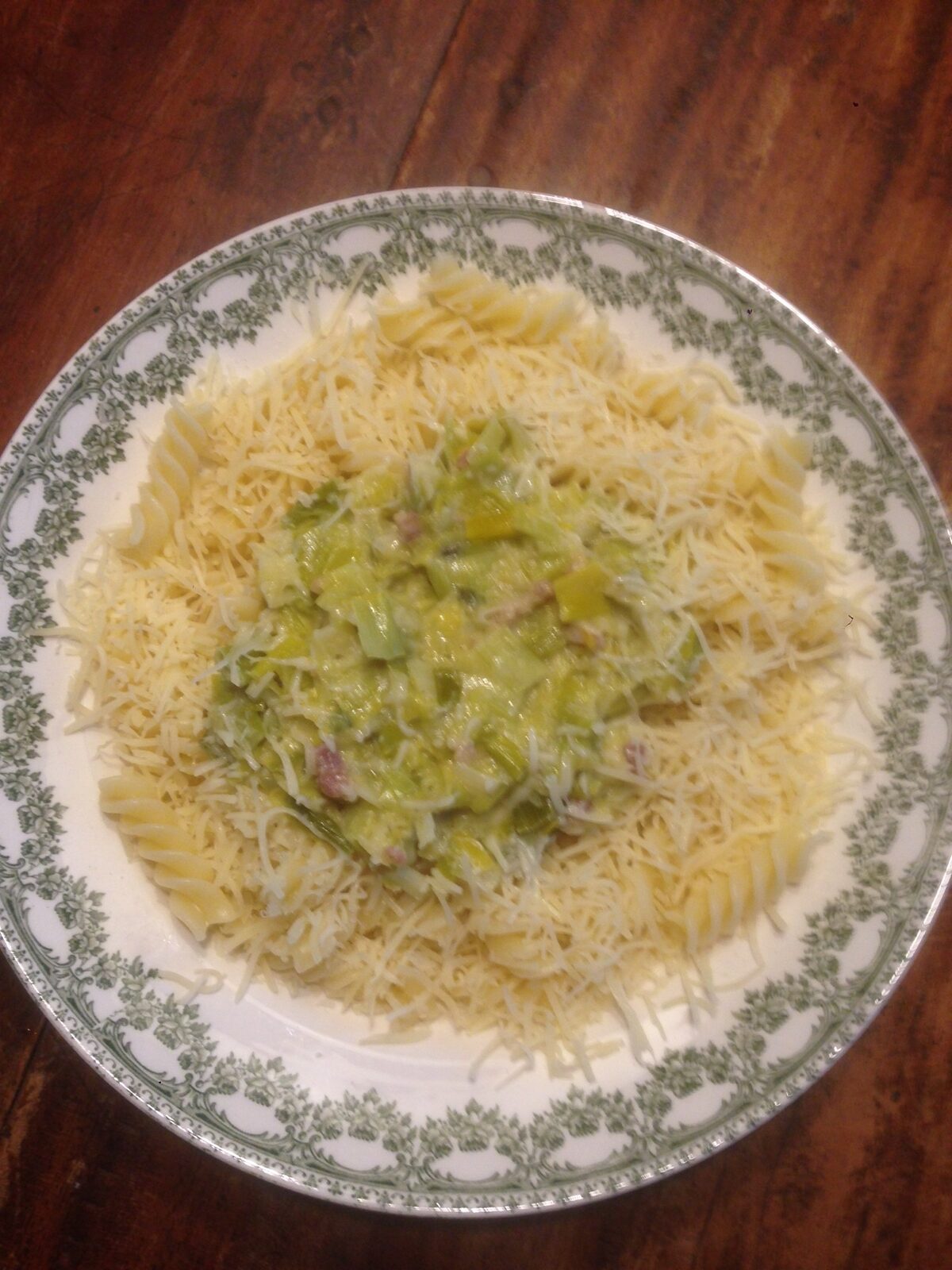 Pâtes poireaux lardons