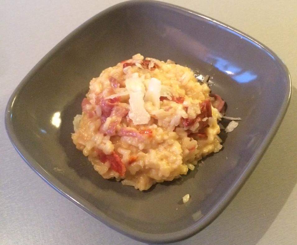 Risotto jambon cru, chorizo et tomates séchées
