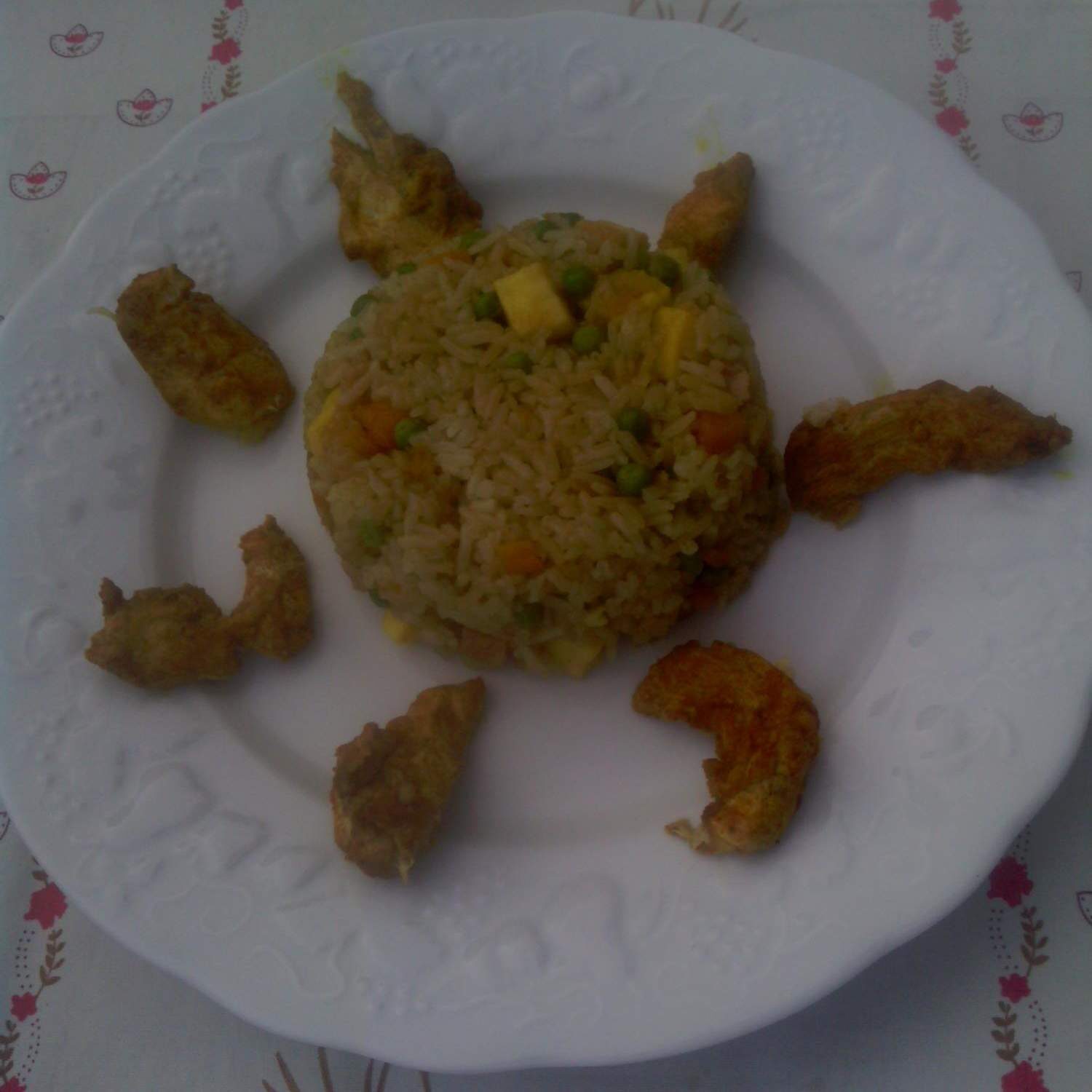 Riz cantonnais +son poulet marinée + velouté de petits pois