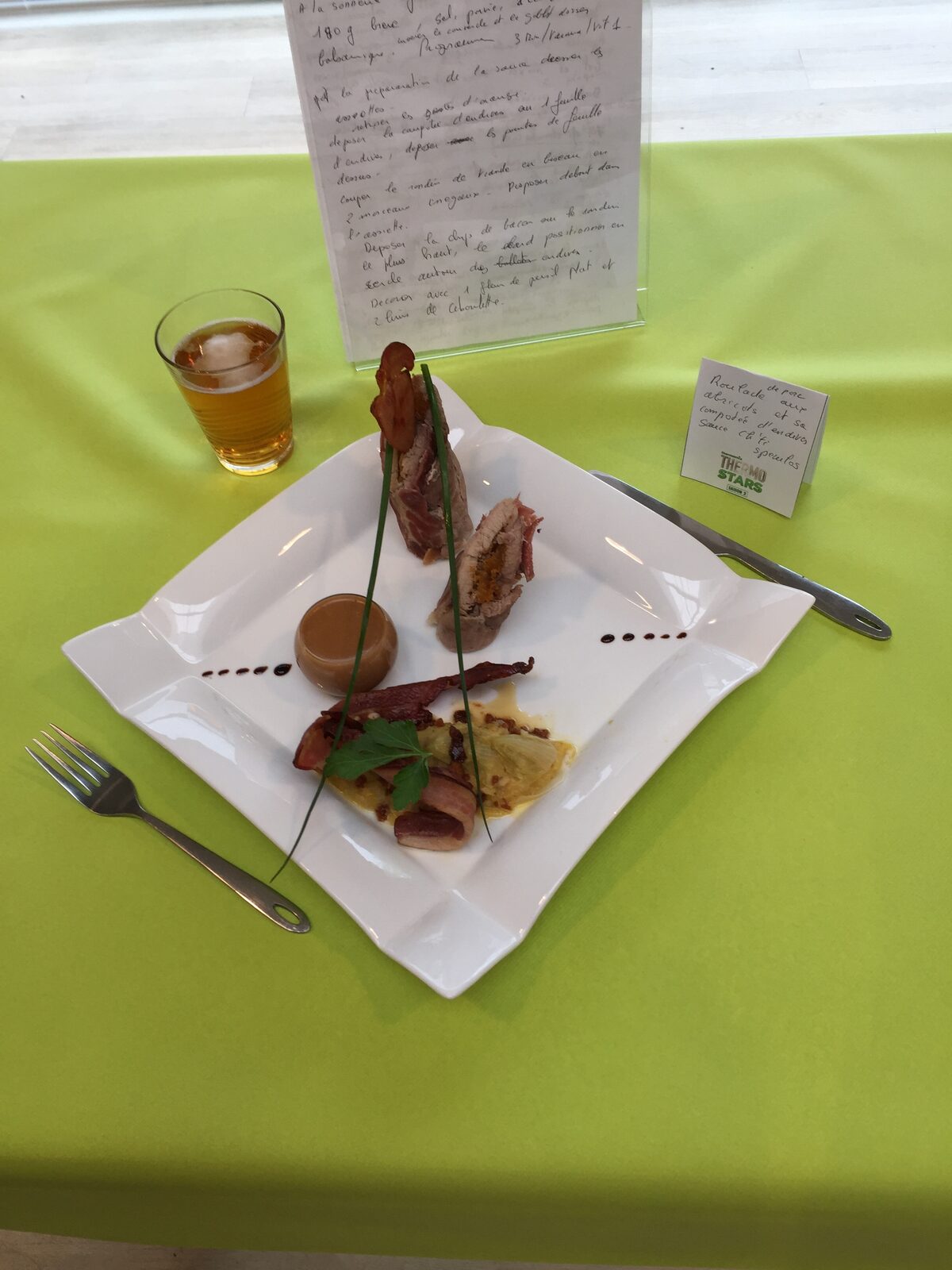 Roulade de porc aux abricots et sa compotée d'endives sauce Ch'ti Spéculoos