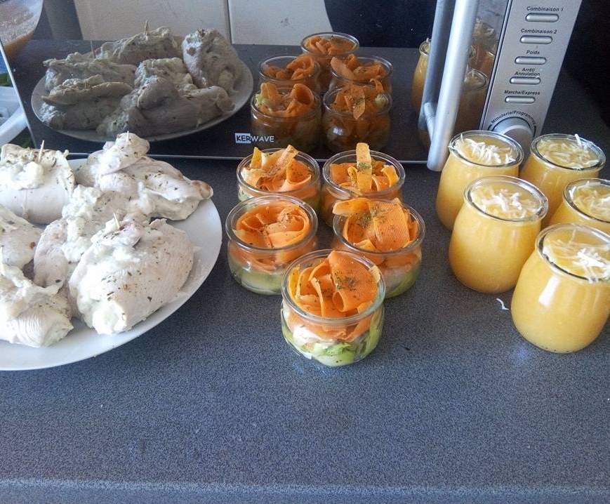 Roulés de dinde aux boursin, tagliatelles de légumes, soupe