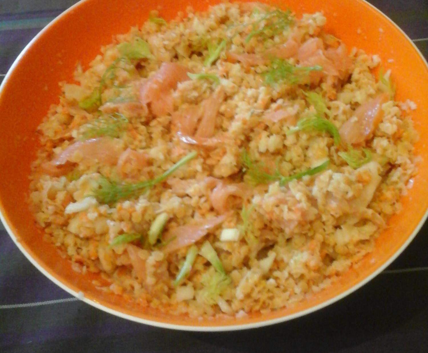 SALADE de LENTILLES corail anisée au saumon fumé