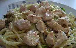 spaghettis et poulet crème courgettes