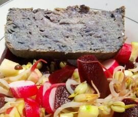 Terrine pois-chiche/lentille/choux-rouge
