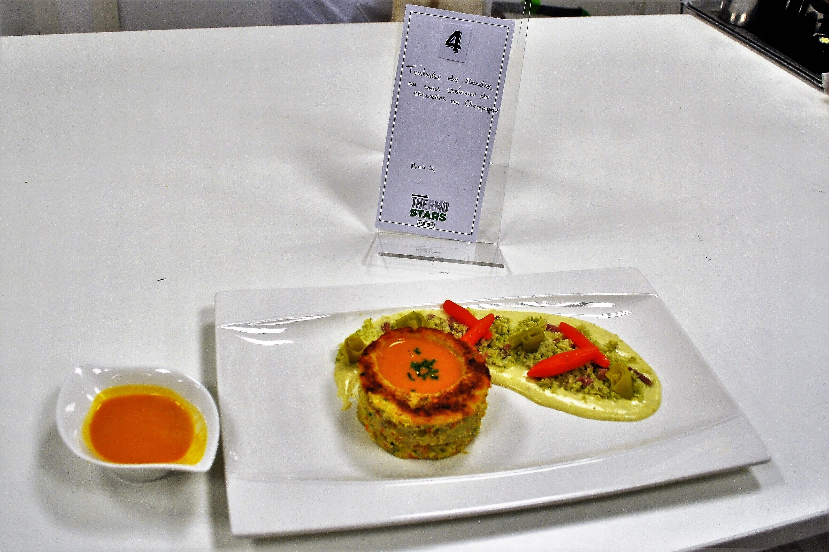 Timbales de Sandre au coeur crémeux de crevettes au Champagne - Thermostars saison 2