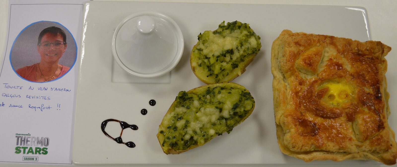 Tourte au Veau d'Aveyron , farçous revisités et sauce Roquefort