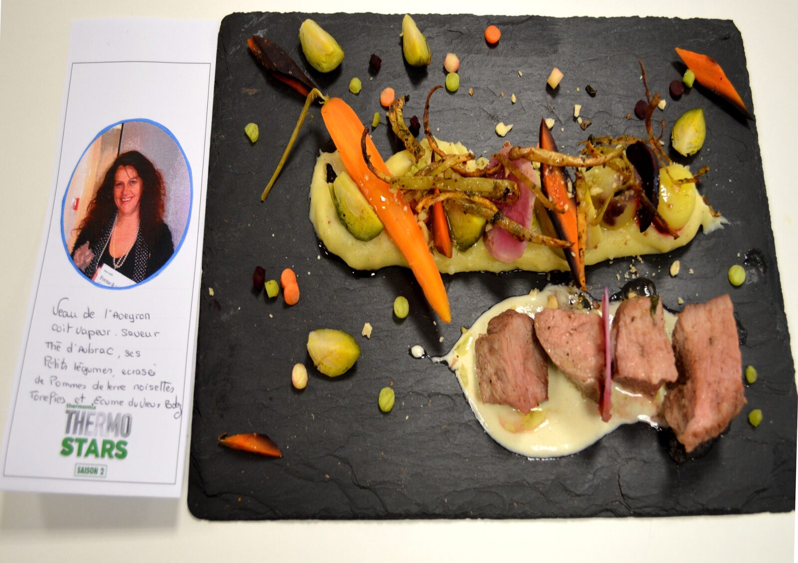 Veau de l Aveyron au saveur du thé d Aubrac,son ecrasée de pommes de terre aux noisettes torefies,et son emulsions au vieux Rodez concours thermostars