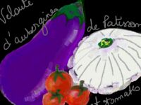 Velouté de pâtisson blanc, aubergines et tomates