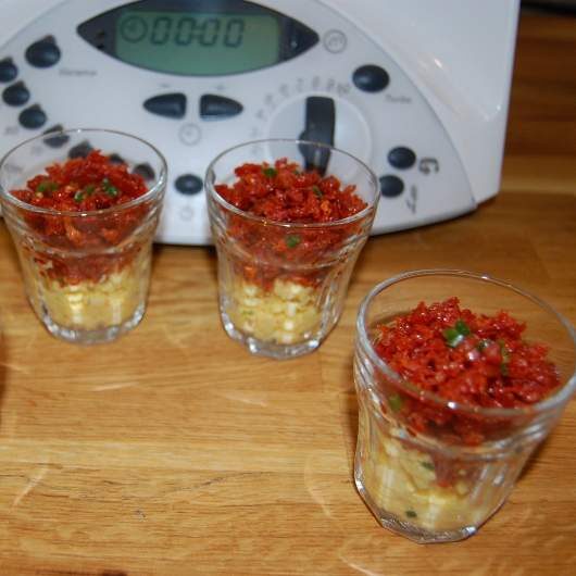 Verrine chorizo oeufs brouillés