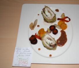 VOLUTE DE CHOU FARCI, FARANDOLE DE LEGUMES ANCIENS, SAUCE ONCTUEUSE AU VINAIGRE BALSAMIQUE